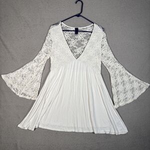 Solo La Fe Top Women Size L White Whimsigoth Fairy Bohemian Boho Lace Sheer Back